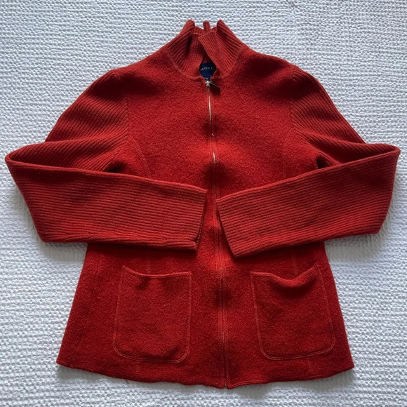 Charter Club Pure New Wool Woolmark Zip Up Orange Sweater Size Medium Luxury - Picture 2 of 8